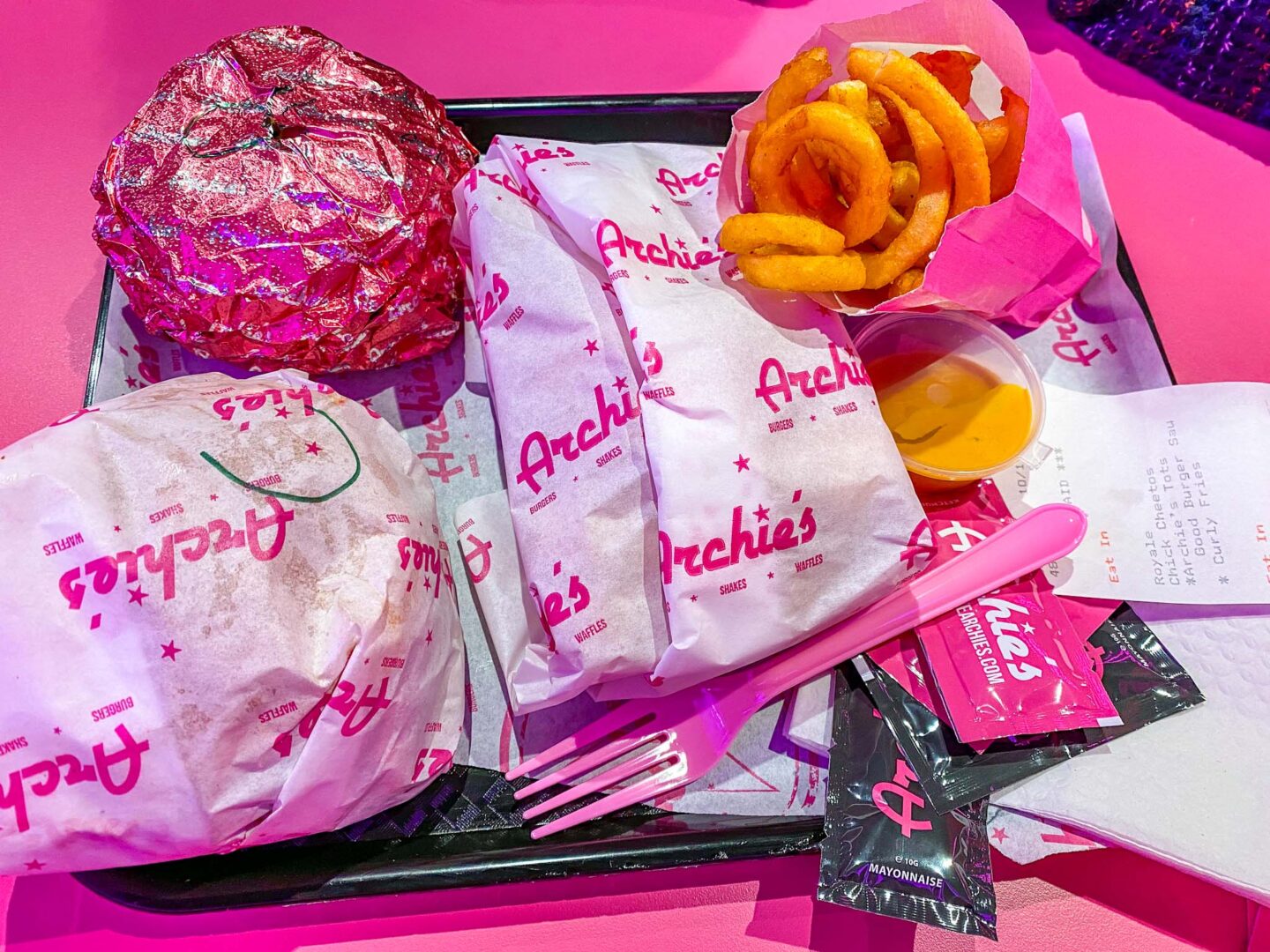 halal restaurants in manchester, archies food on pink tray, halal burger places Manchester - halal restaurants in manchester, archies food on pink tray, halal burger places Manchester