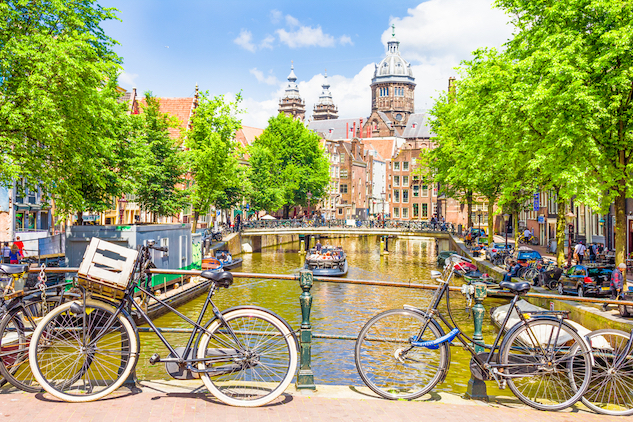 travelling to Amsterdam from UK without flying, bikes and canal in Amsterdam - travelling to Amsterdam from UK without flying, bikes and canal in Amsterdam