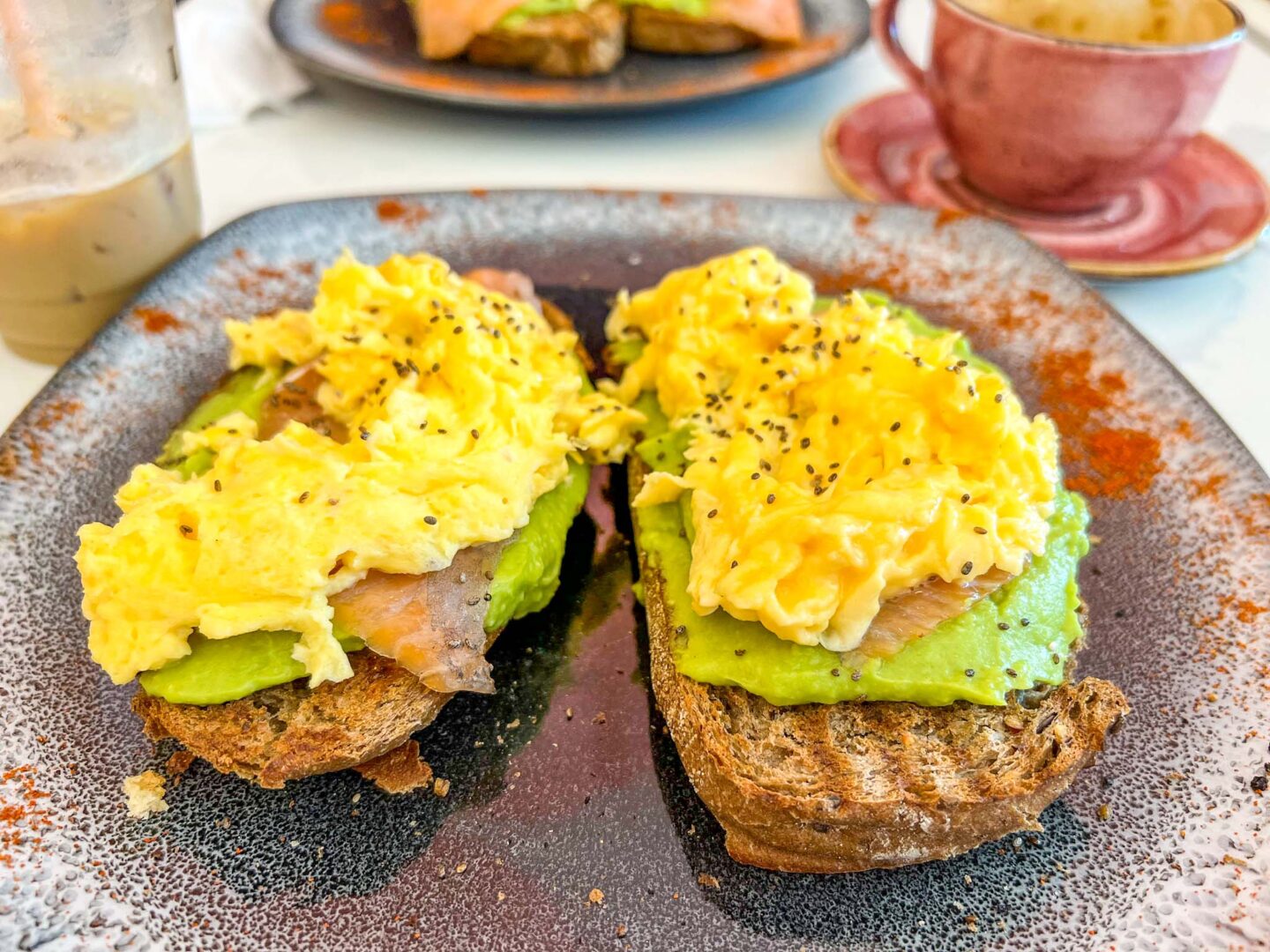 Halal brunch manchester, Salmon and eggs on toast at La Vie Cafe - Halal brunch manchester, Salmon and eggs on toast at La Vie Cafe