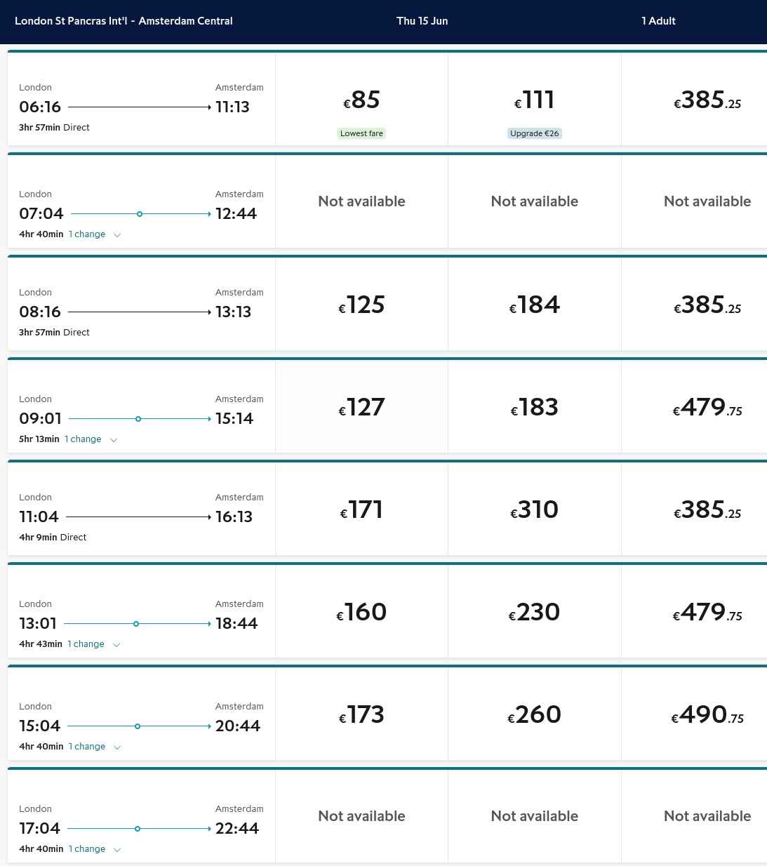 prices - The Wandering Quinn Travel Blog Two generations of Eurostar trains on an early morning in London St. Pancras, traveling to Amsterdam from uk without flying