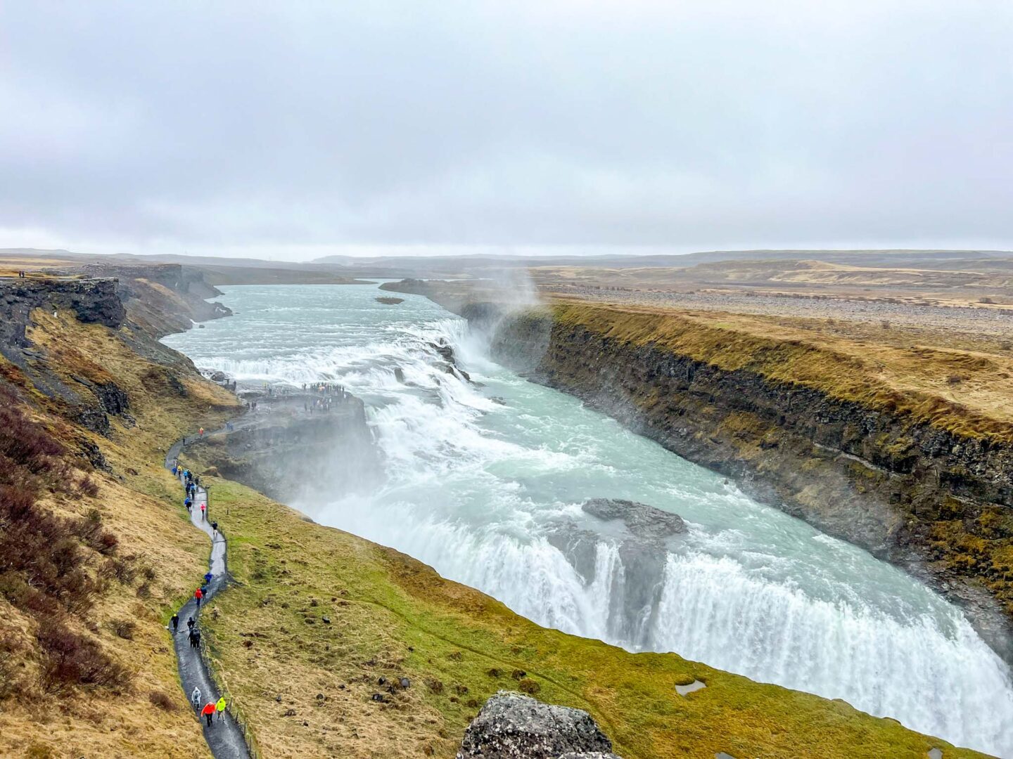 Iceland in May and June, grey sky at Gullfoss Waterfall - Iceland in May and June, grey sky at Gullfoss Waterfall