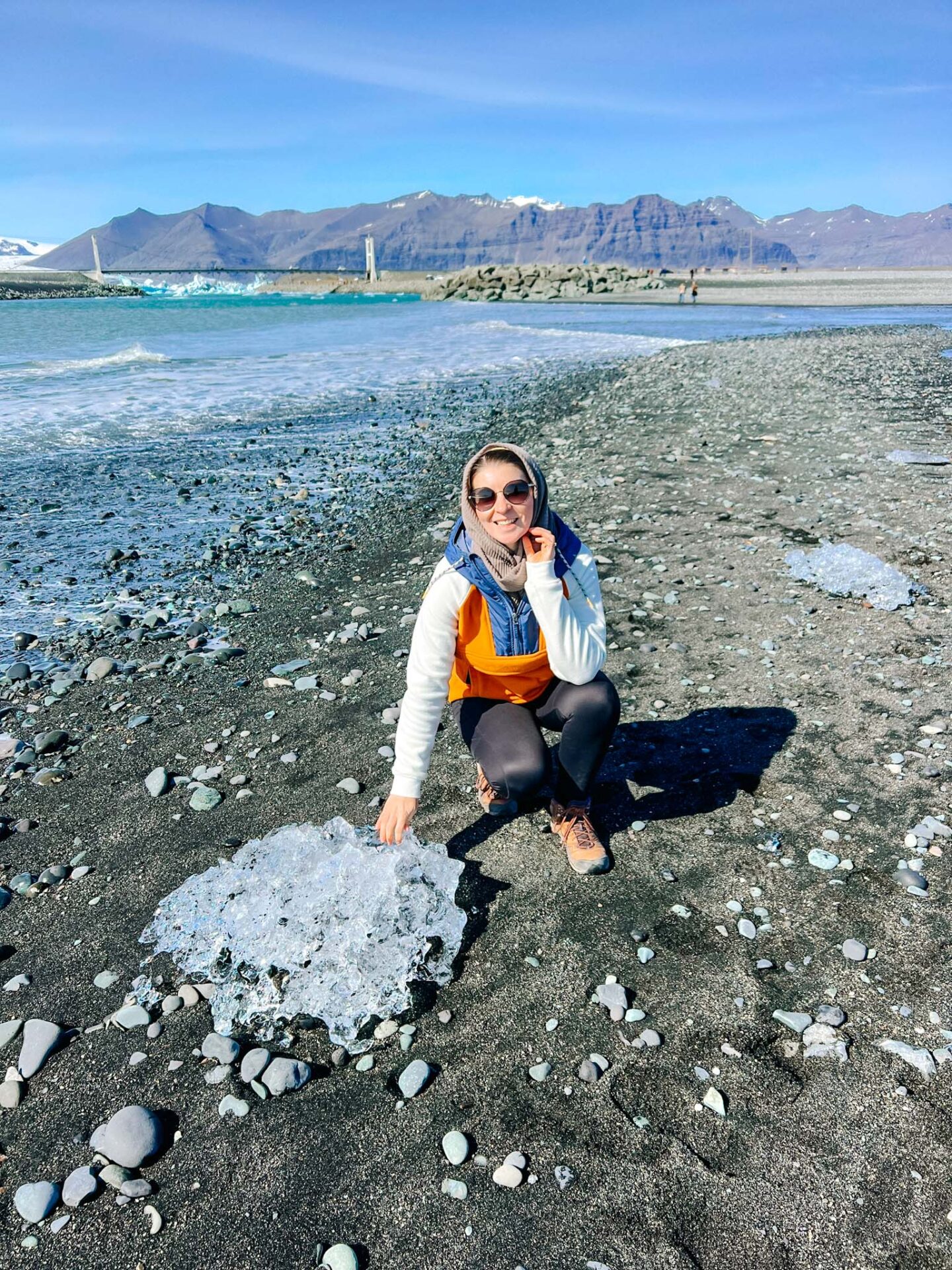 Iceland in May and June, Ellie at Diamond beach in iceland - Iceland in May and June, Ellie at Diamond beach in iceland
