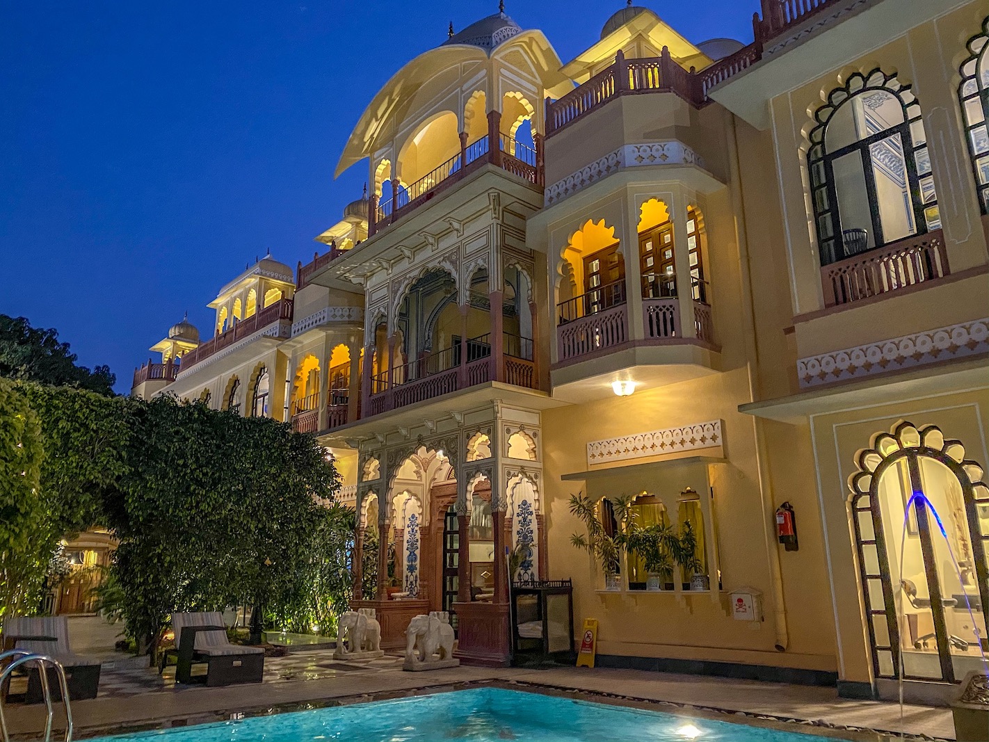 Golden Triangle India Itinerary, Shahpura House Hotel Jaipur from outside at night - Golden Triangle India Itinerary, Shahpura House Hotel Jaipur from outside at night
