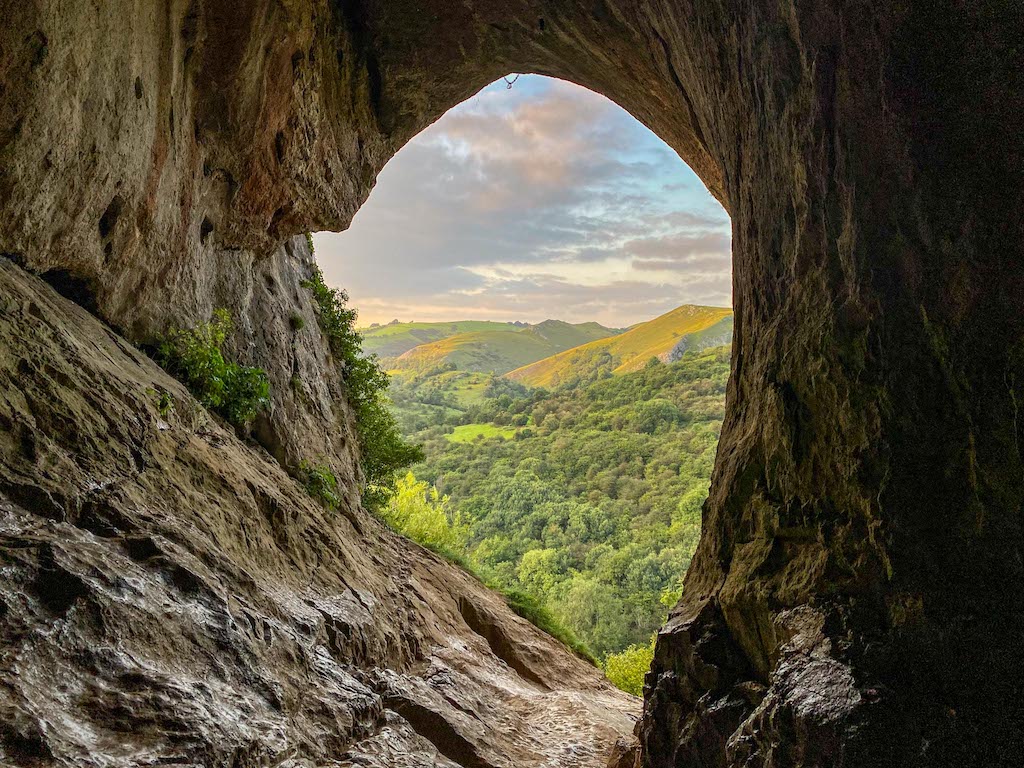 Entrance to Thor's Cave from inside, Easy Walks Peak District, - Entrance to Thor's Cave from inside, Easy Walks Peak District,