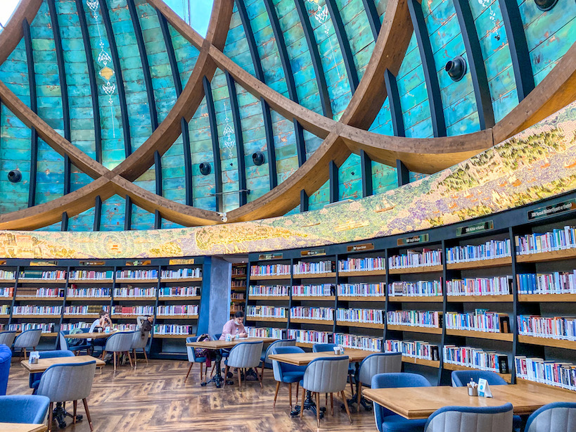 inside Nevmekan Sahil cafe library, best cafes in Istanbul - inside Nevmekan Sahil cafe library, best cafes in Istanbul