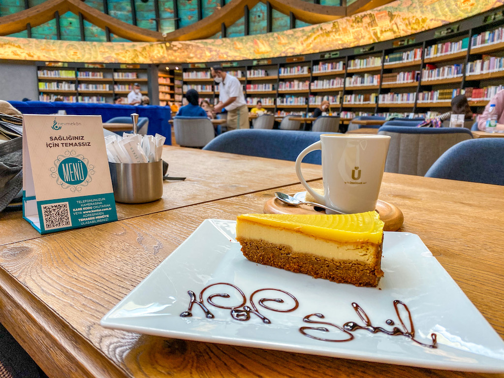 inside Nevmekan Sahil cafe library cake and coffee, best cafes in Istanbul - inside Nevmekan Sahil cafe library cake and coffee, best cafes in Istanbul