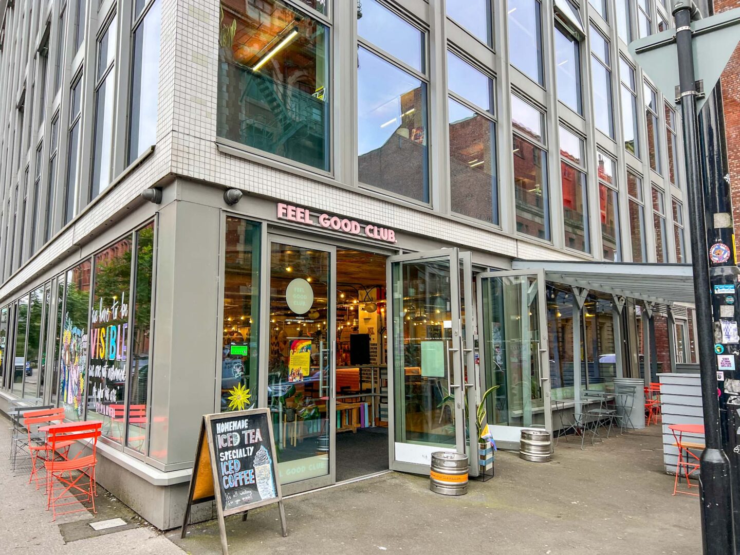 outside feel good club cafe manchester, Manchester cafes to work from, - outside feel good club cafe manchester, Manchester cafes to work from,