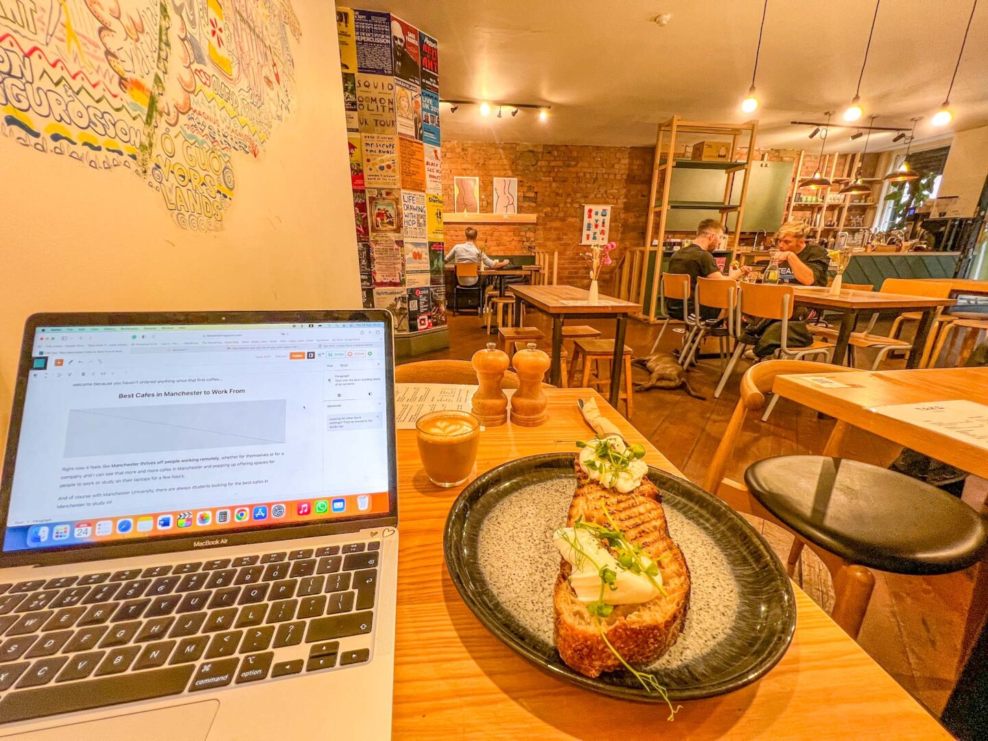 laptop, breakfast and tables showing in Takk Cafe Manchester, Manchester cafes to work from, - laptop, breakfast and tables showing in Takk Cafe Manchester, Manchester cafes to work from,