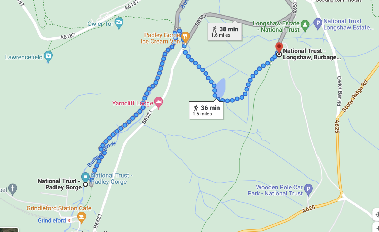 Padley Gorge walking map, Easy Walks Peak District, - Padley Gorge walking map, Easy Walks Peak District,