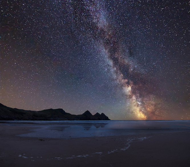Wales in winter, Milky Way over Three Cliffs Bay, Swansea Gower - Wales in winter, Milky Way over Three Cliffs Bay, Swansea Gower