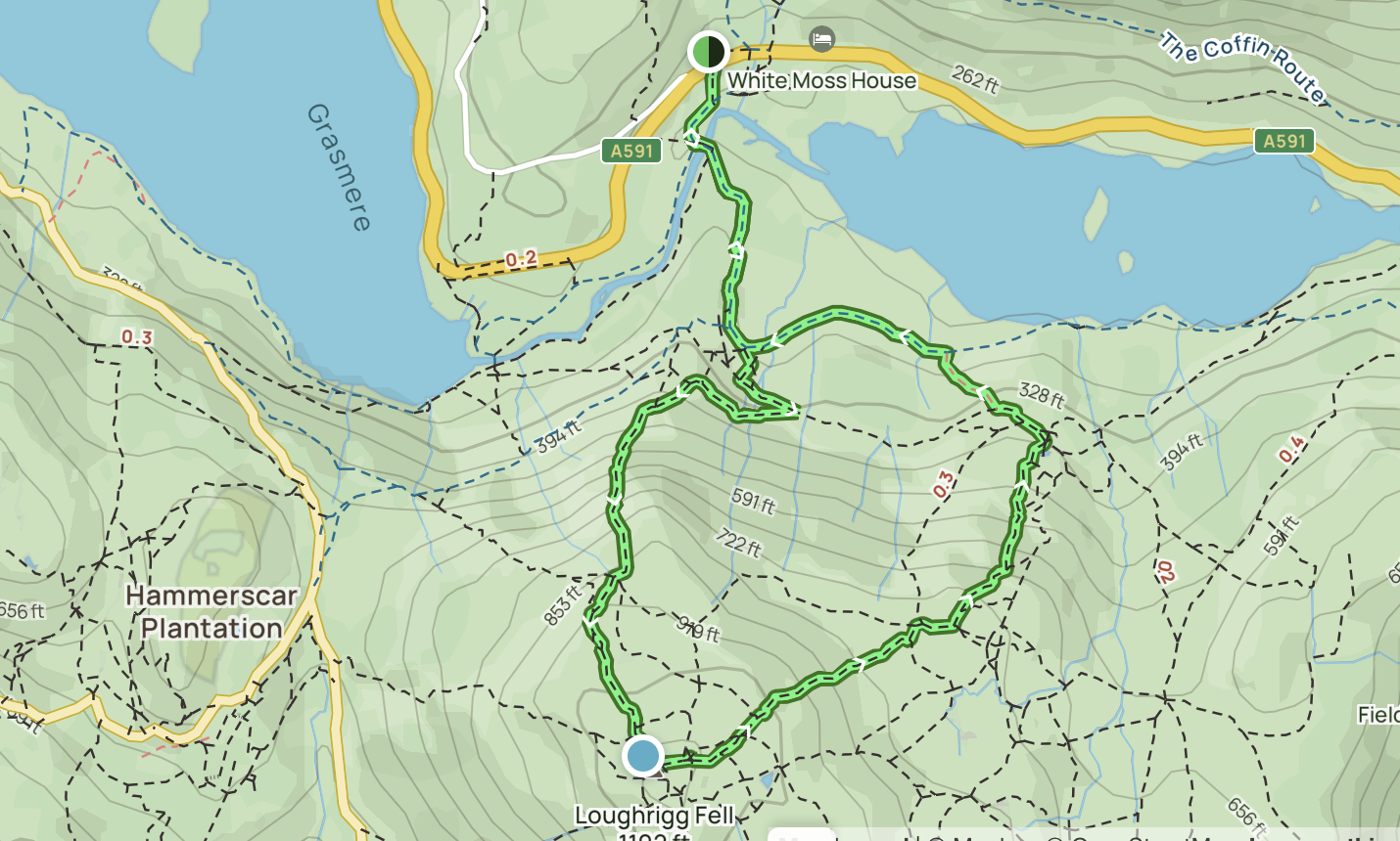 Rydal Caves Circular route map, Rydal Caves Walk - Rydal Caves Circular route map, Rydal Caves Walk