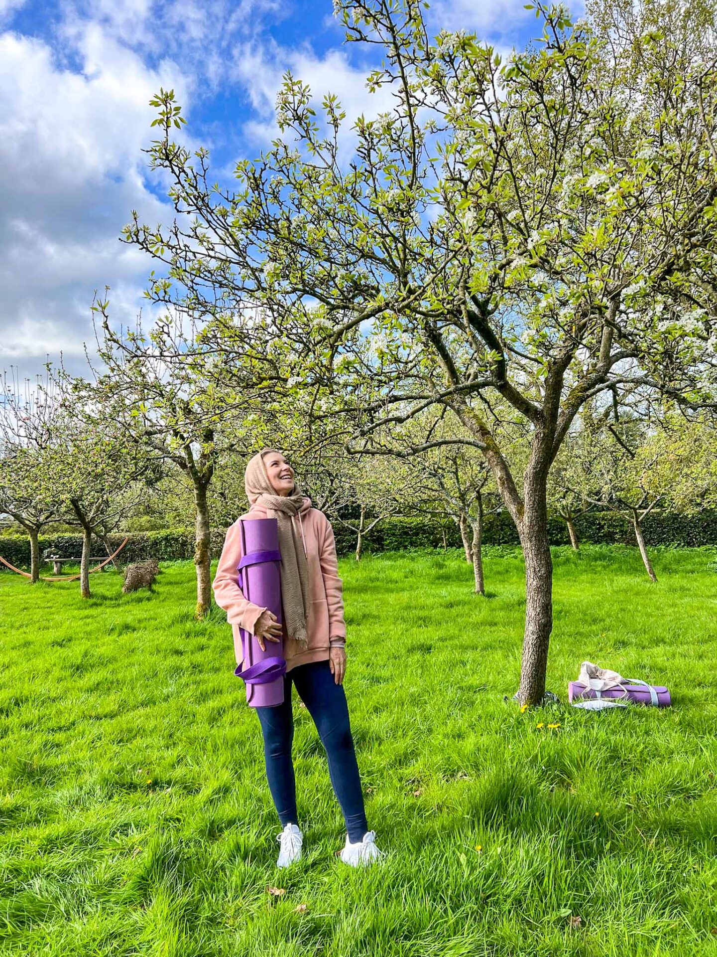 Cherry blossom Manchester, Ellie under cherry blossom at Quarry Bank Mill - Cherry blossom Manchester, Ellie under cherry blossom at Quarry Bank Mill
