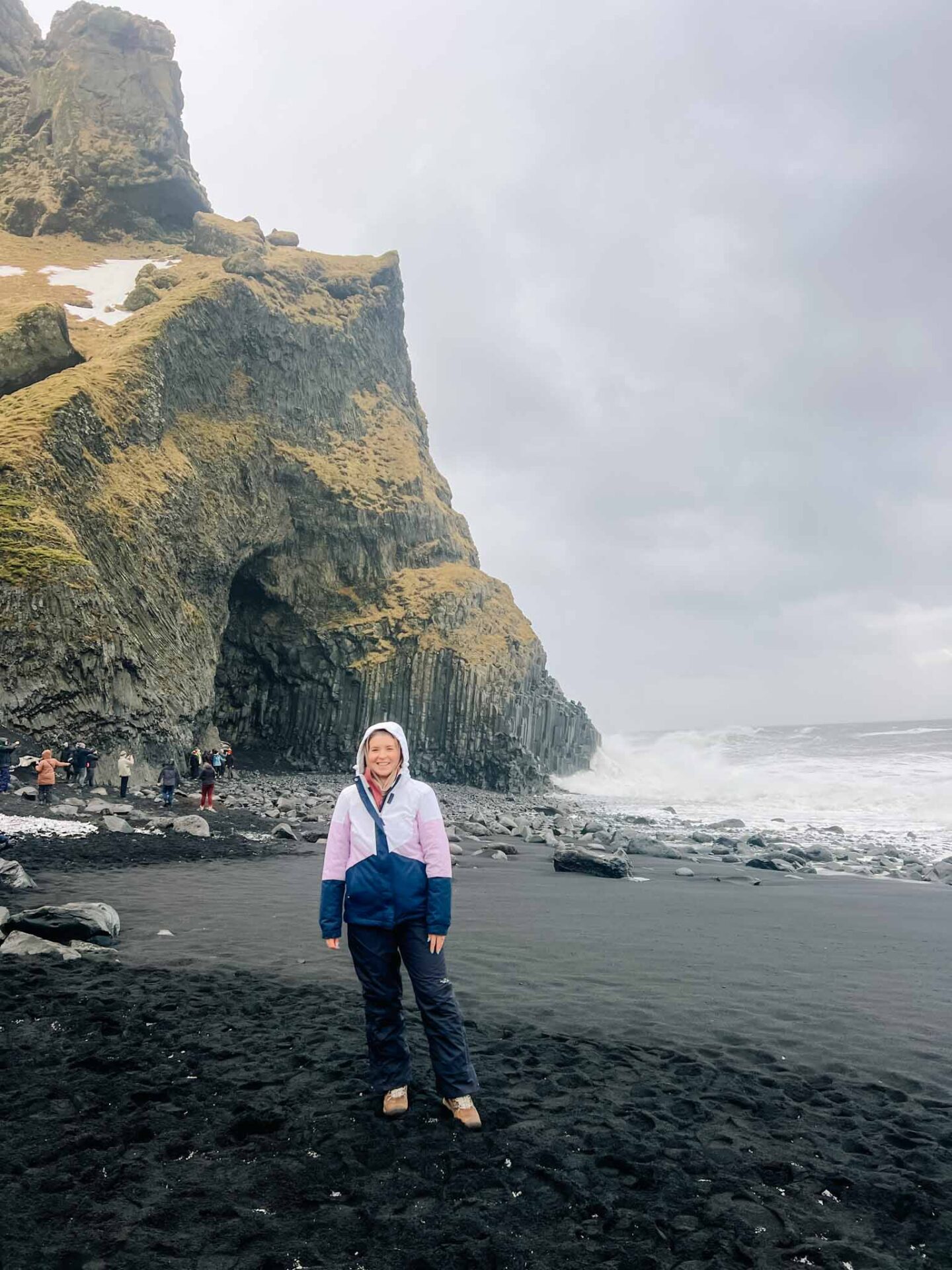 what to wear in Iceland in winter, Ellie at black beach Iceland in winter clothes - what to wear in Iceland in winter, Ellie at black beach Iceland in winter clothes
