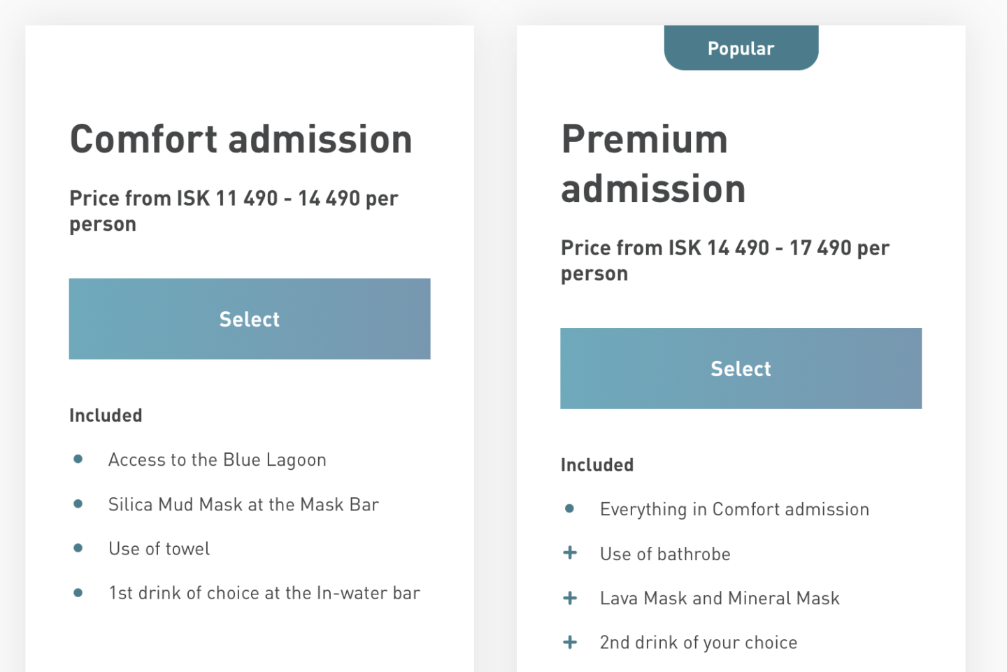 Visiting the Blue Lagoon, price and package difference between comfort and premium package - Visiting the Blue Lagoon, price and package difference between comfort and premium package
