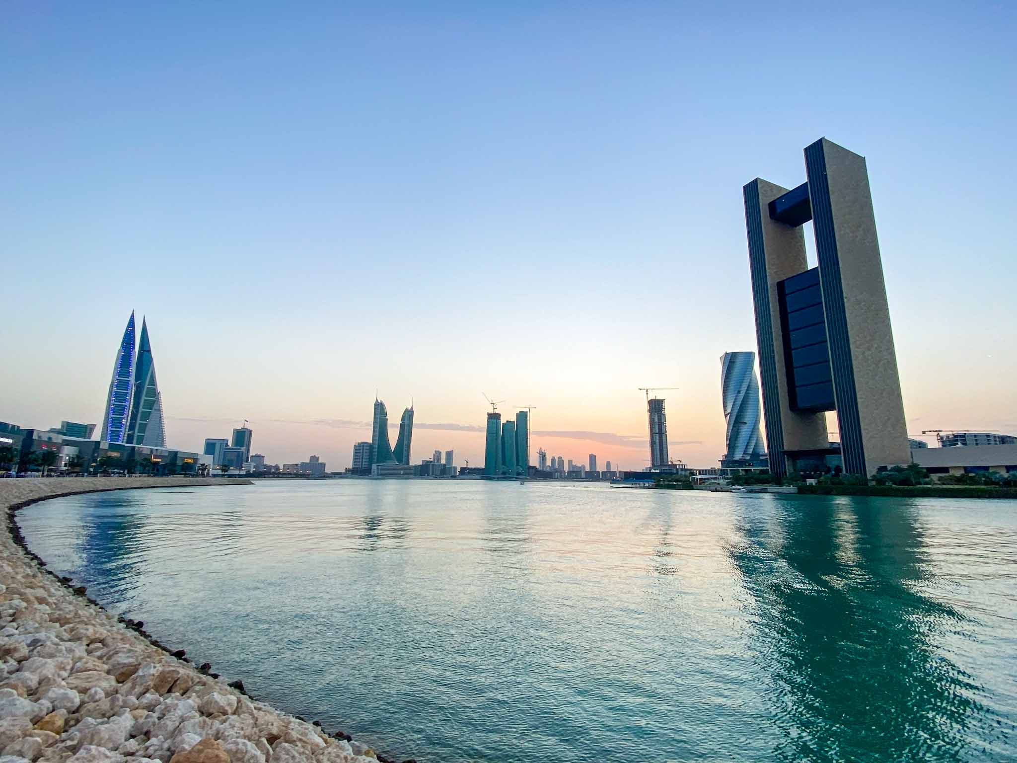 weekend breaks from Dubai, Bahrain city skyline at sunset