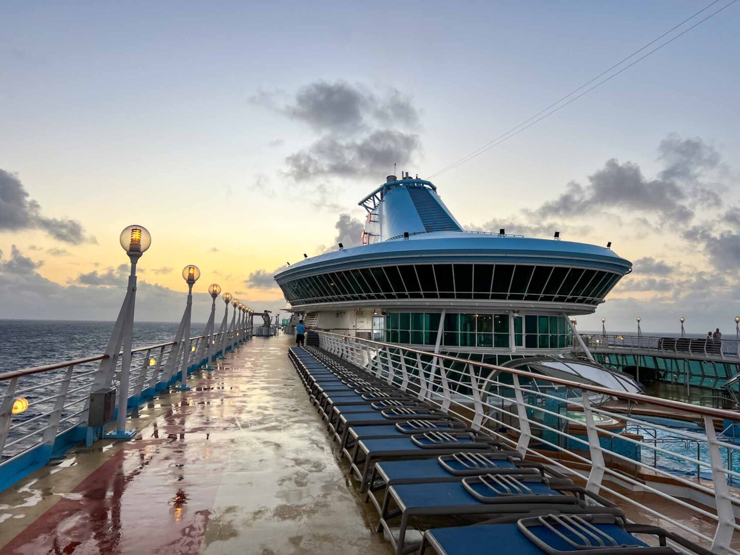Tui cruise review, sunrise from the top of a cruise ship