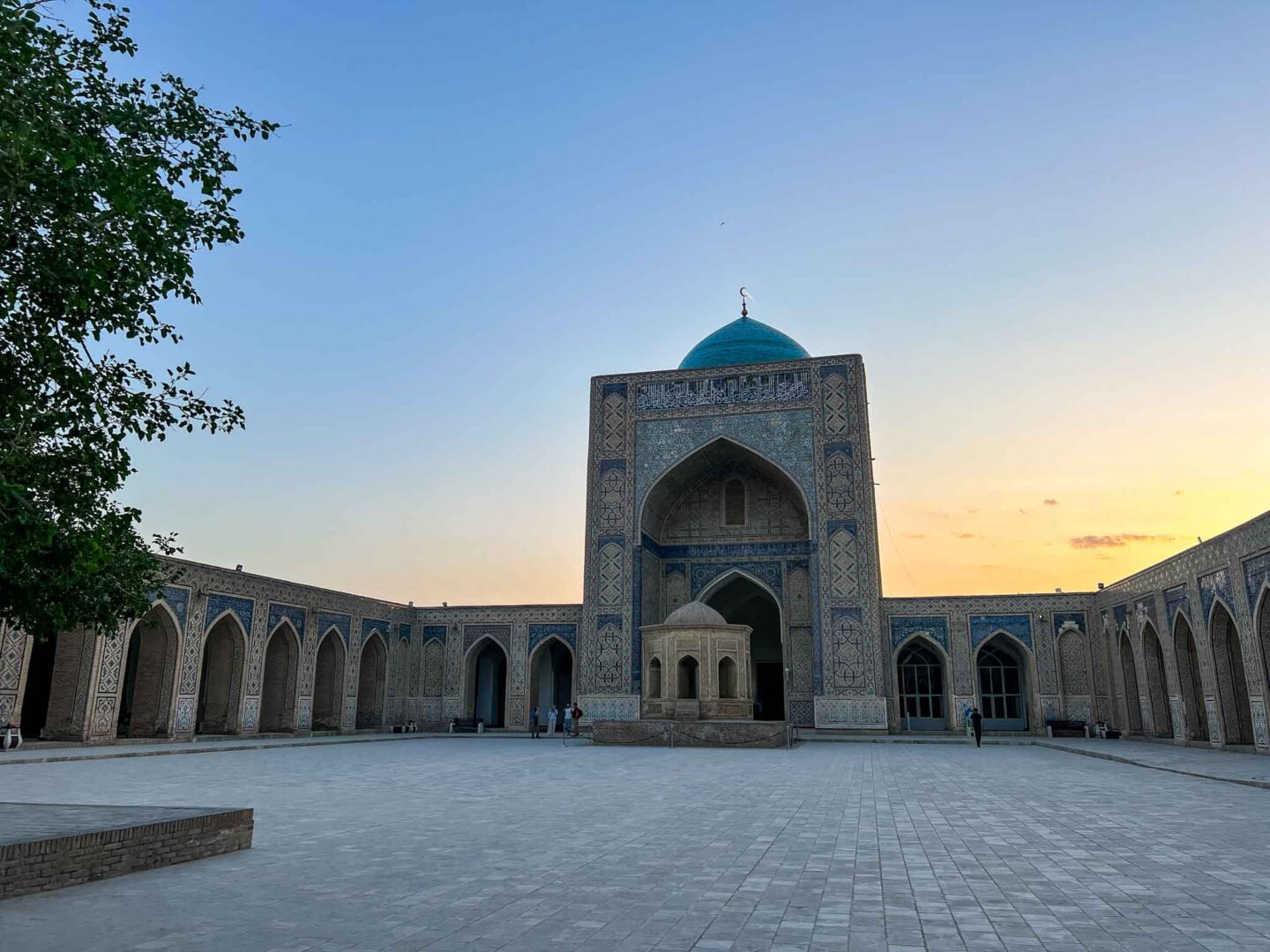 halal travel in Uzbekistan, Sunset at Friday mosque in Bukhara - halal travel in Uzbekistan, Sunset at Friday mosque in Bukhara