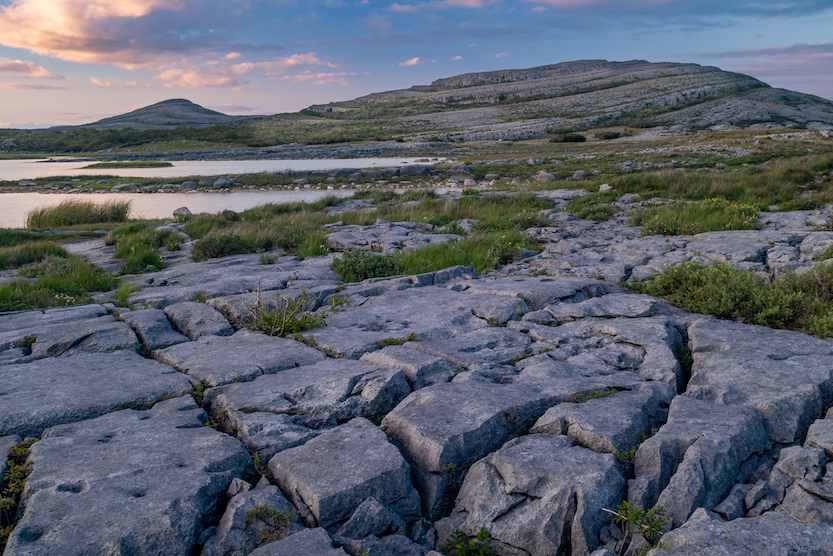 Day trips from Galway, rocks in Burren national park at sunset