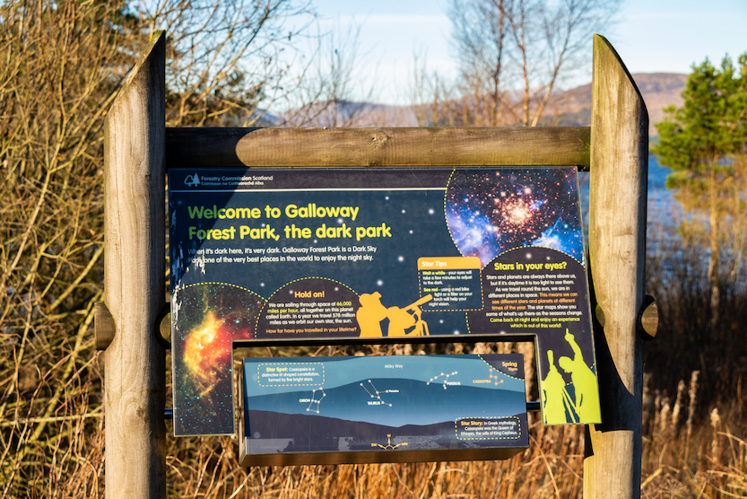 day trips from Edinburgh, sign for star grazing at Galloway Forest park - day trips from Edinburgh, sign for star grazing at Galloway Forest park