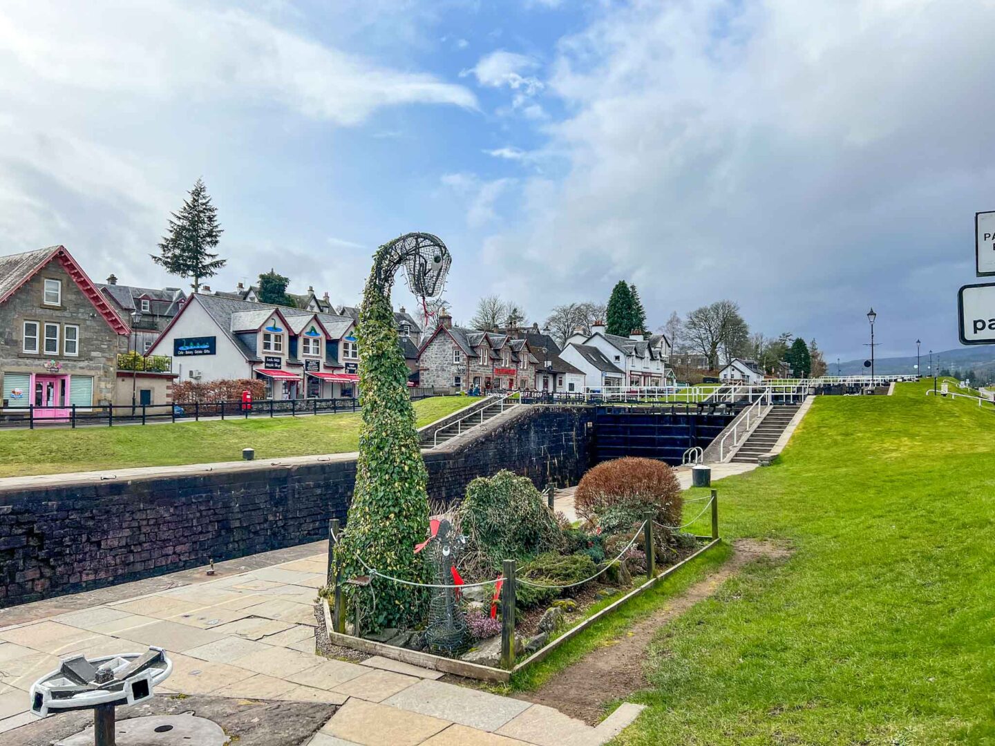 5 day Scotland itinerary, Fort Augustus with Nessie shaped grass - 5 day Scotland itinerary, Fort Augustus with Nessie shaped grass