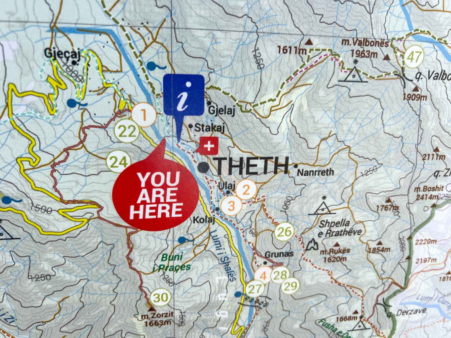 one day in Theth Albania, tourist board and map in Theth village - one day in Theth Albania, tourist board and map in Theth village