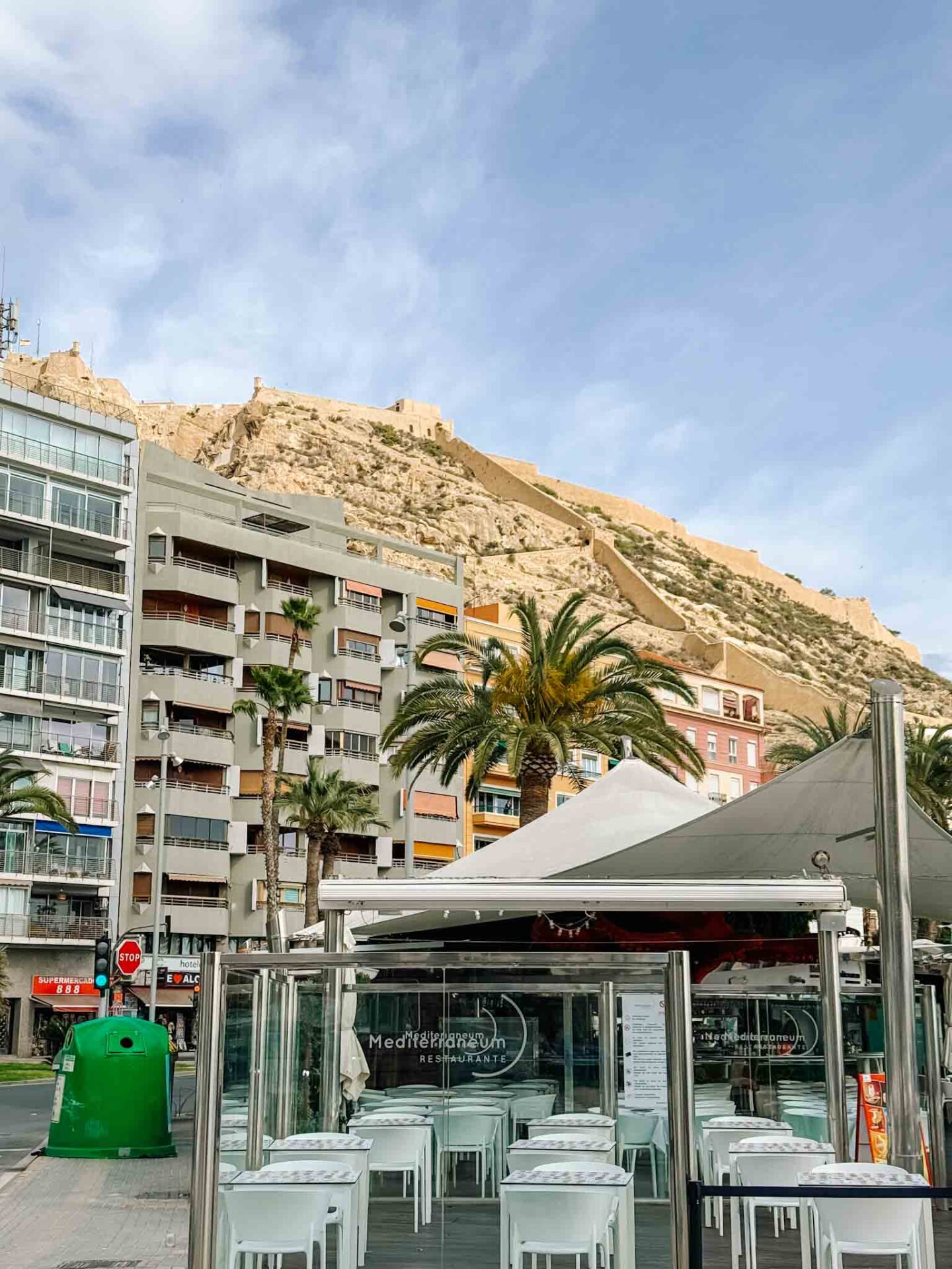 Alicante castle on top of the hill, Alicante with a baby