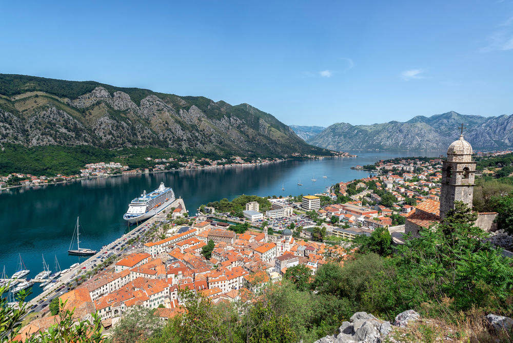 best places to go in June europe, bay of Kotor with cruise ship